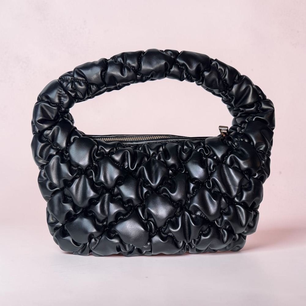 A New Day Black Ruched Puffy Hobo Bag Quilted Faux Leather Handbag